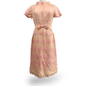 Sylvia Ann Vintage‎ 60s Cap Sleeve Soft Peach Cocktail Dress Unhemmed
